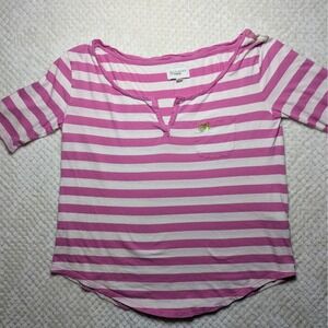 Gilly Hicks Pink White Striped Henley Tee Size M Y2K